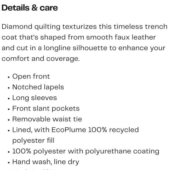 Faux Leather Trench Coat,XS - Picture 4 of 4